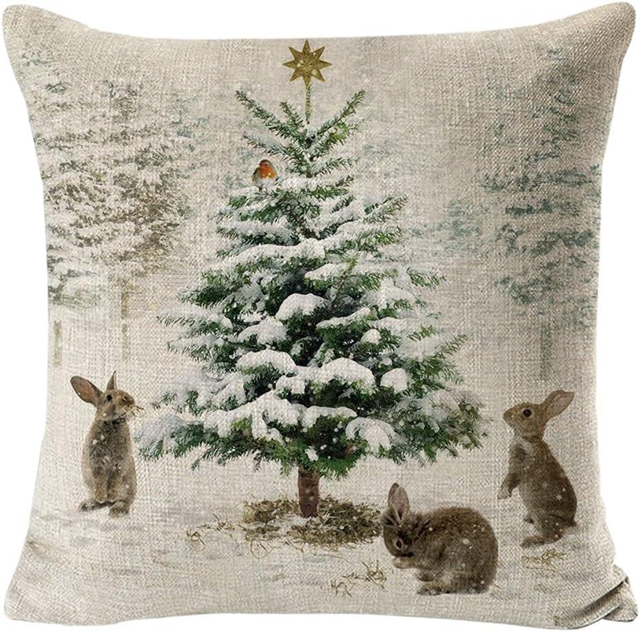 Decorative Throw Pillow Cover Christmas - 18 x 18 Inch Animal Snowman Rabbit Deer Silver Xmas Cushion Case - Set of 4 Square Pillowslip, Gift for Sofa, Patio, bedroom Decor (Hellote Xmas, 18"x18")