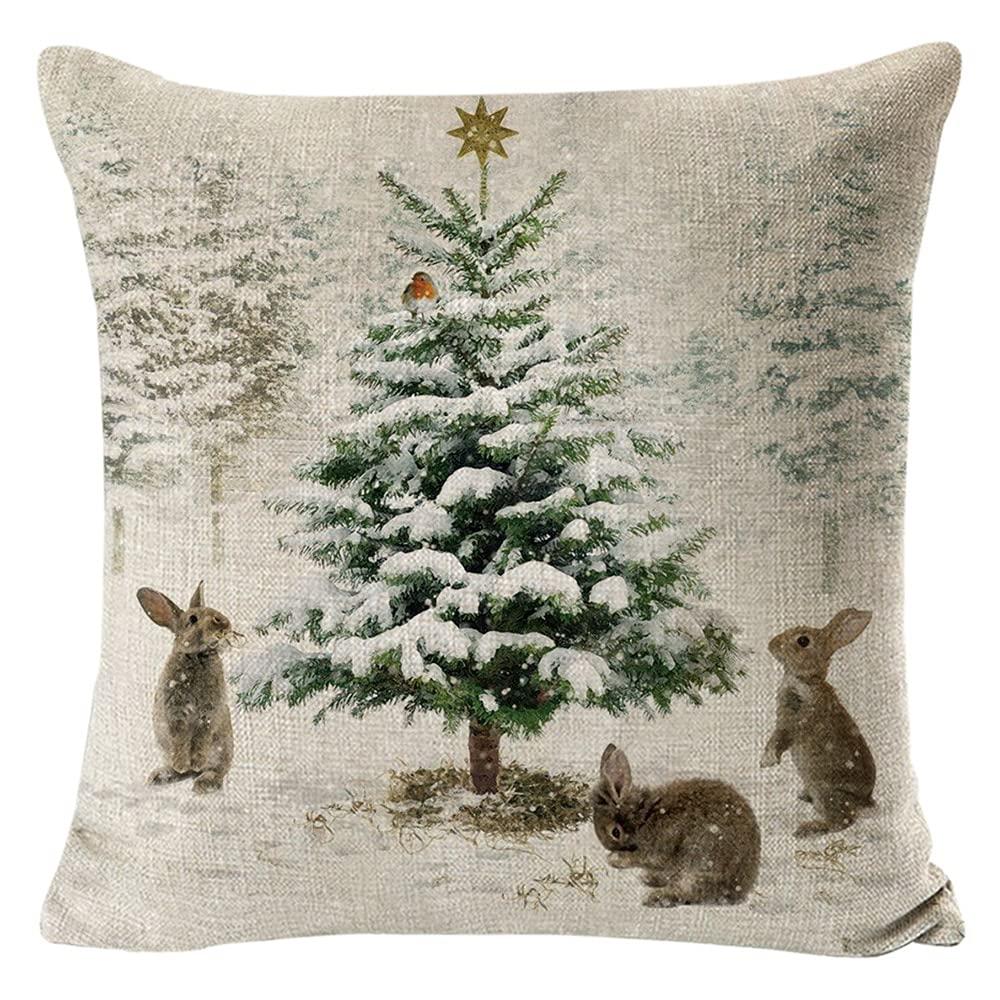 Decorative Throw Pillow Cover Christmas - 18 x 18 Inch Animal Snowman Rabbit Deer Silver Xmas Cushion Case - Set of 4 Square Pillowslip, Gift for Sofa, Patio, bedroom Decor (Hellote Xmas, 18"x18")