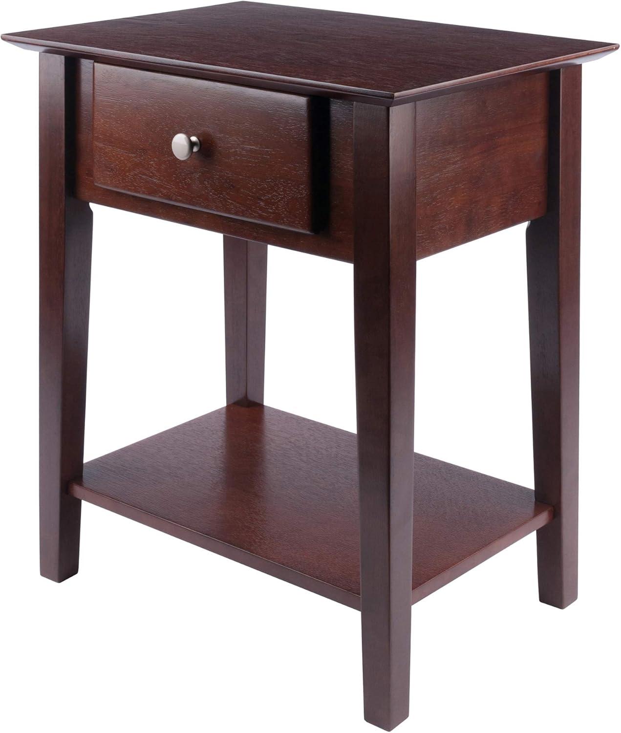 Shaker Nightstand Walnut - Winsome: Single Drawer, Open Shelf, Tapered Legs