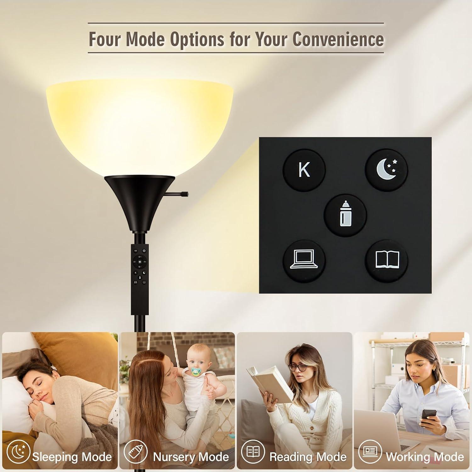 Black Adjustable LED Floor Lamp with Resin Shade