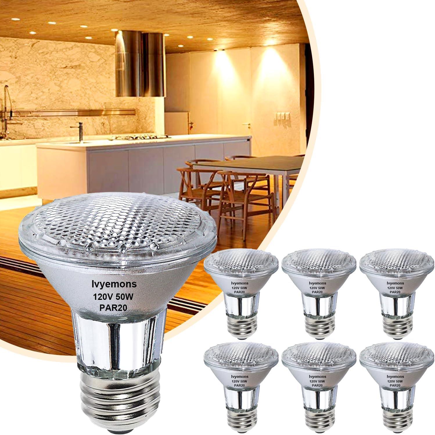 6-Pack 50W Warm White Dimmable PAR20 Halogen Flood Light Bulbs