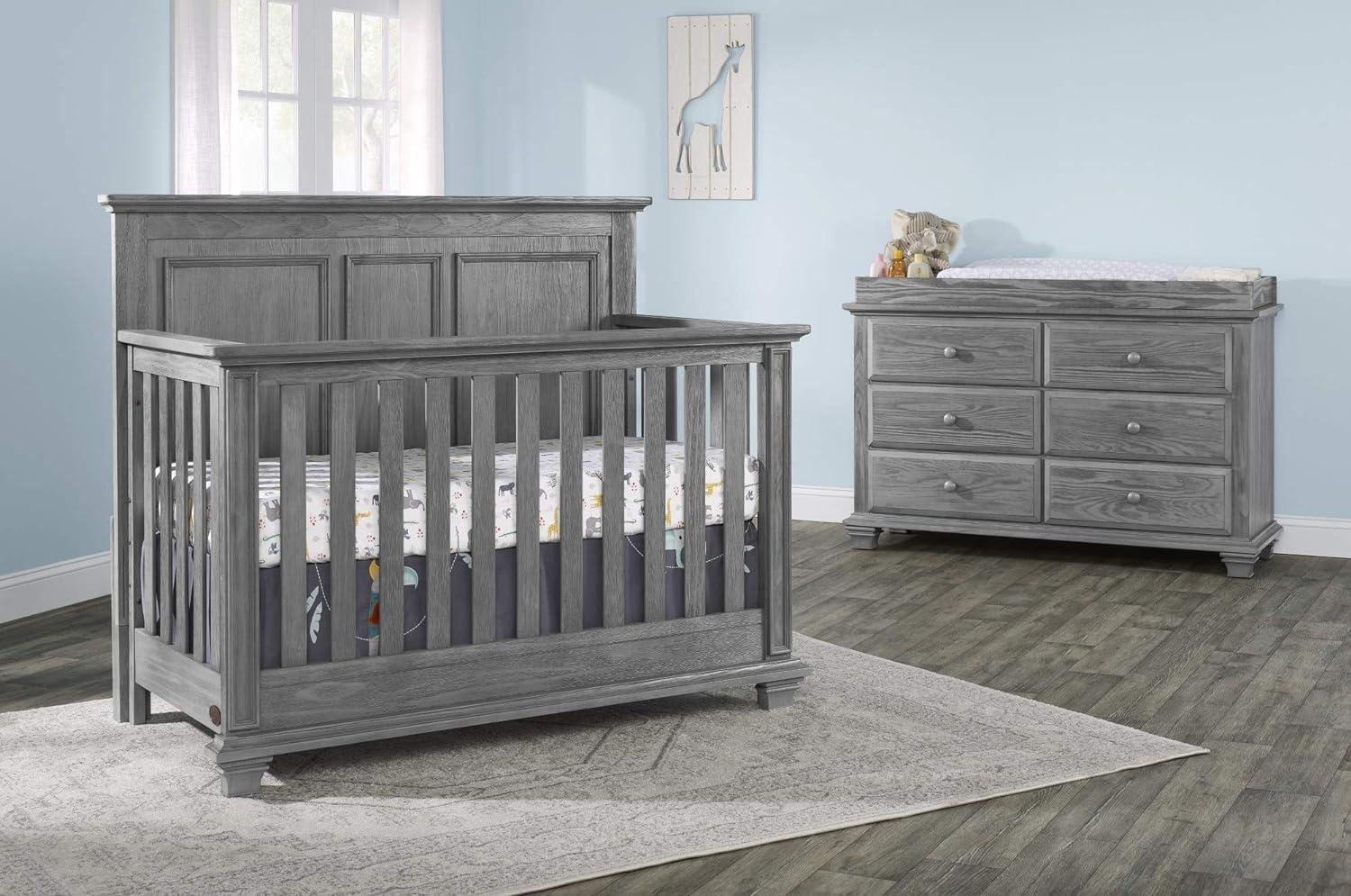 Graphite Gray 4-in-1 Convertible Wooden Crib with Detailed Molding