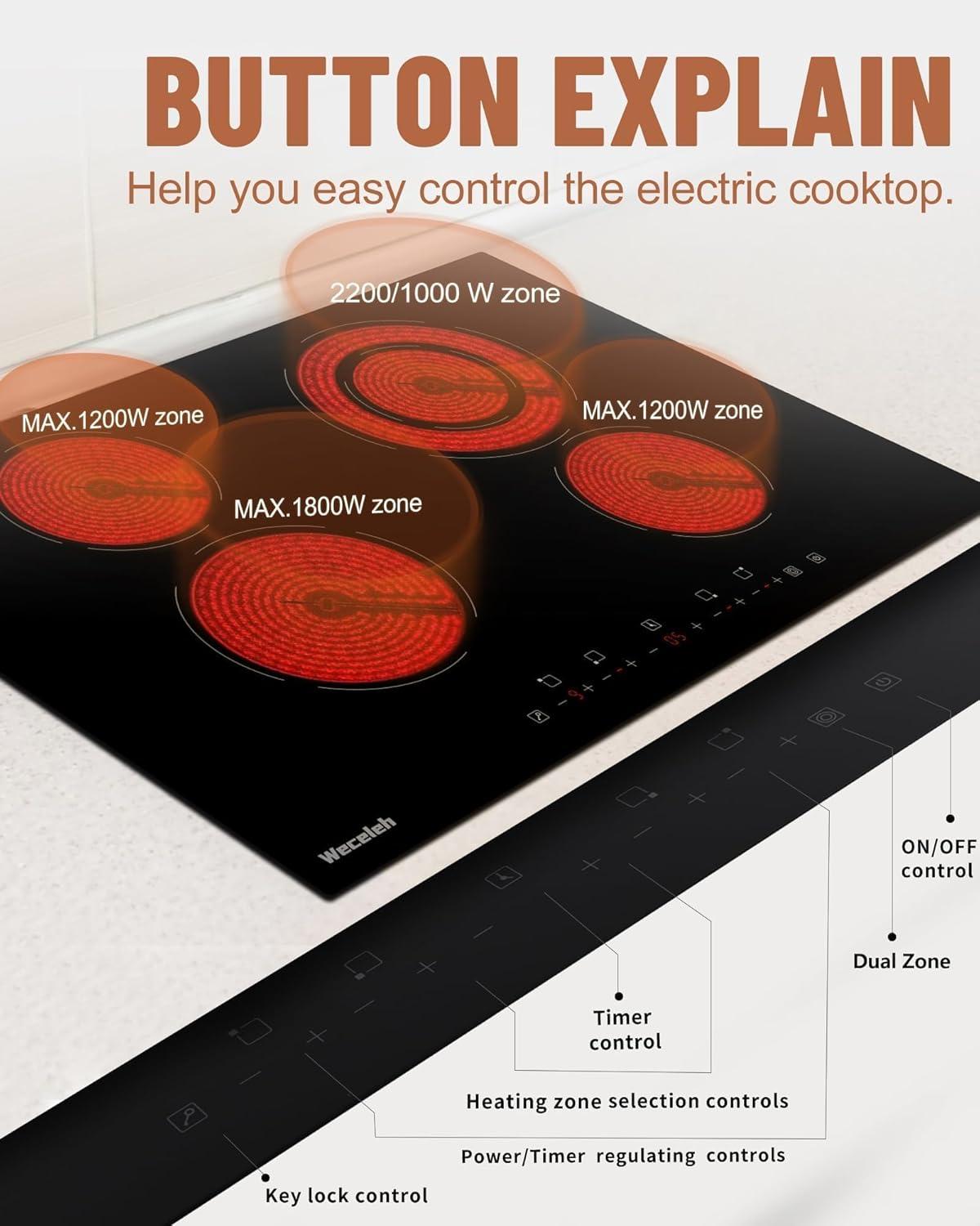 30 Inch Black Ceramic Electric Cooktop with Touch Control