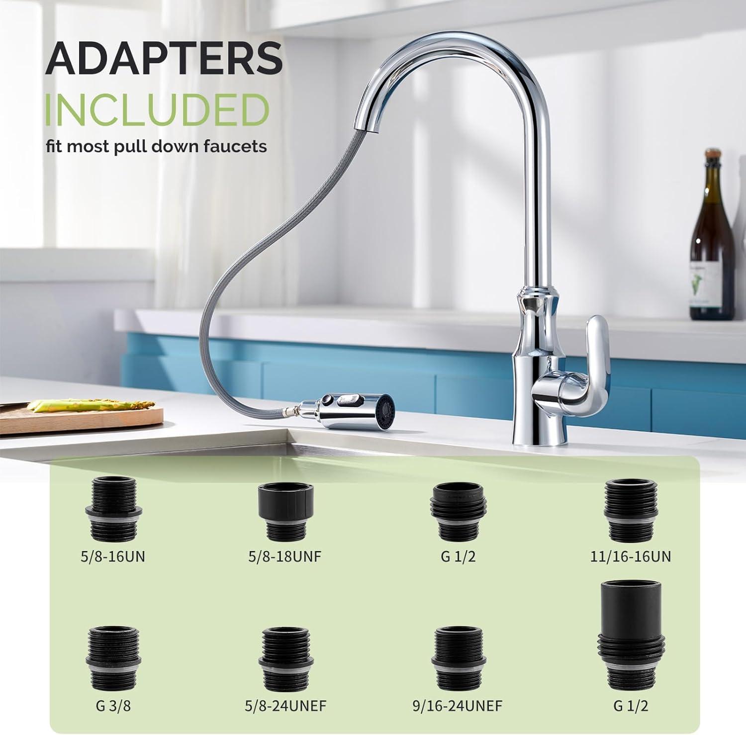 3-Function Kitchen Faucet Spray Head With 9 Adapters, Pull Out Kitchen Faucet Head Replacement