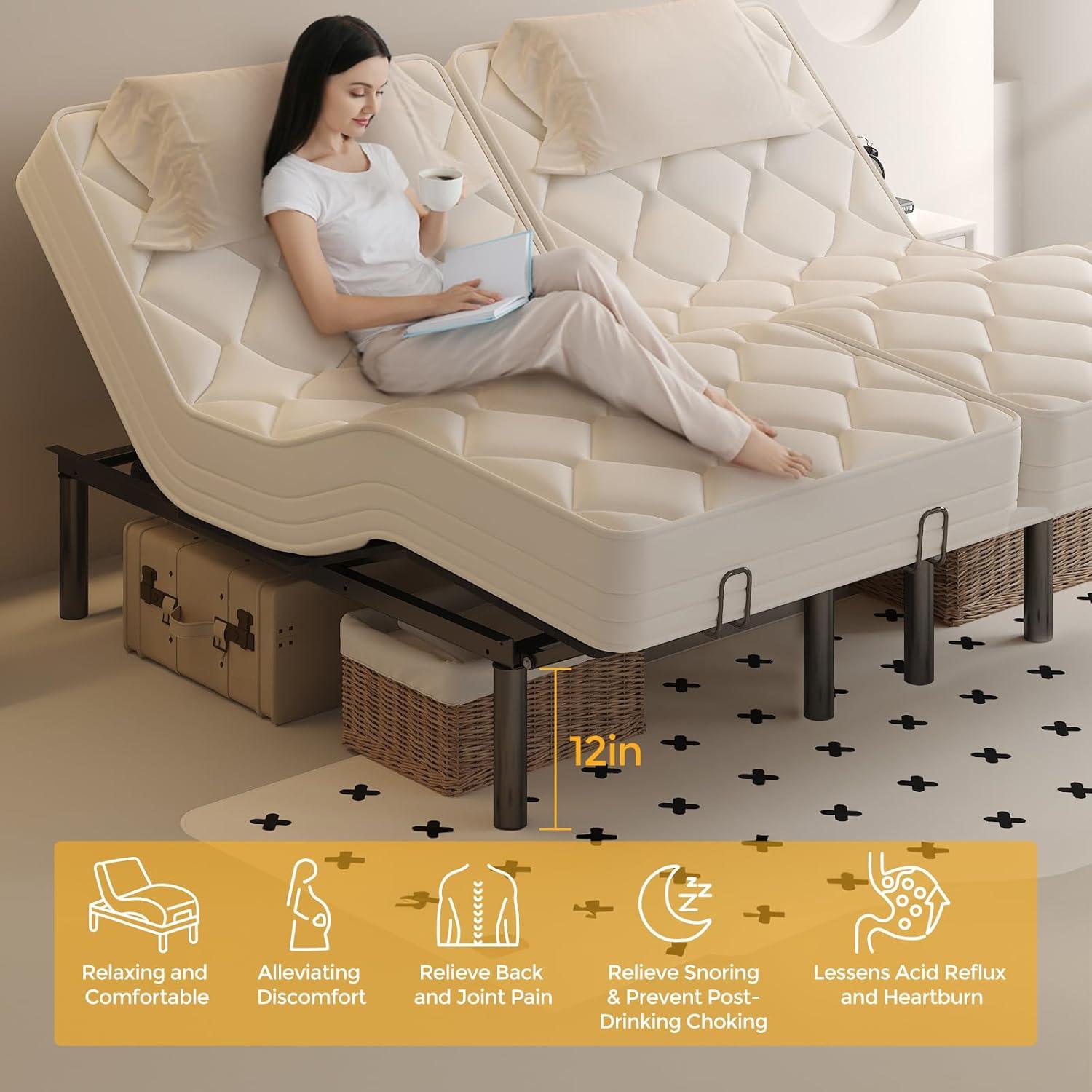 Black King Split Adjustable Metal Bed Frame with Wireless Remote