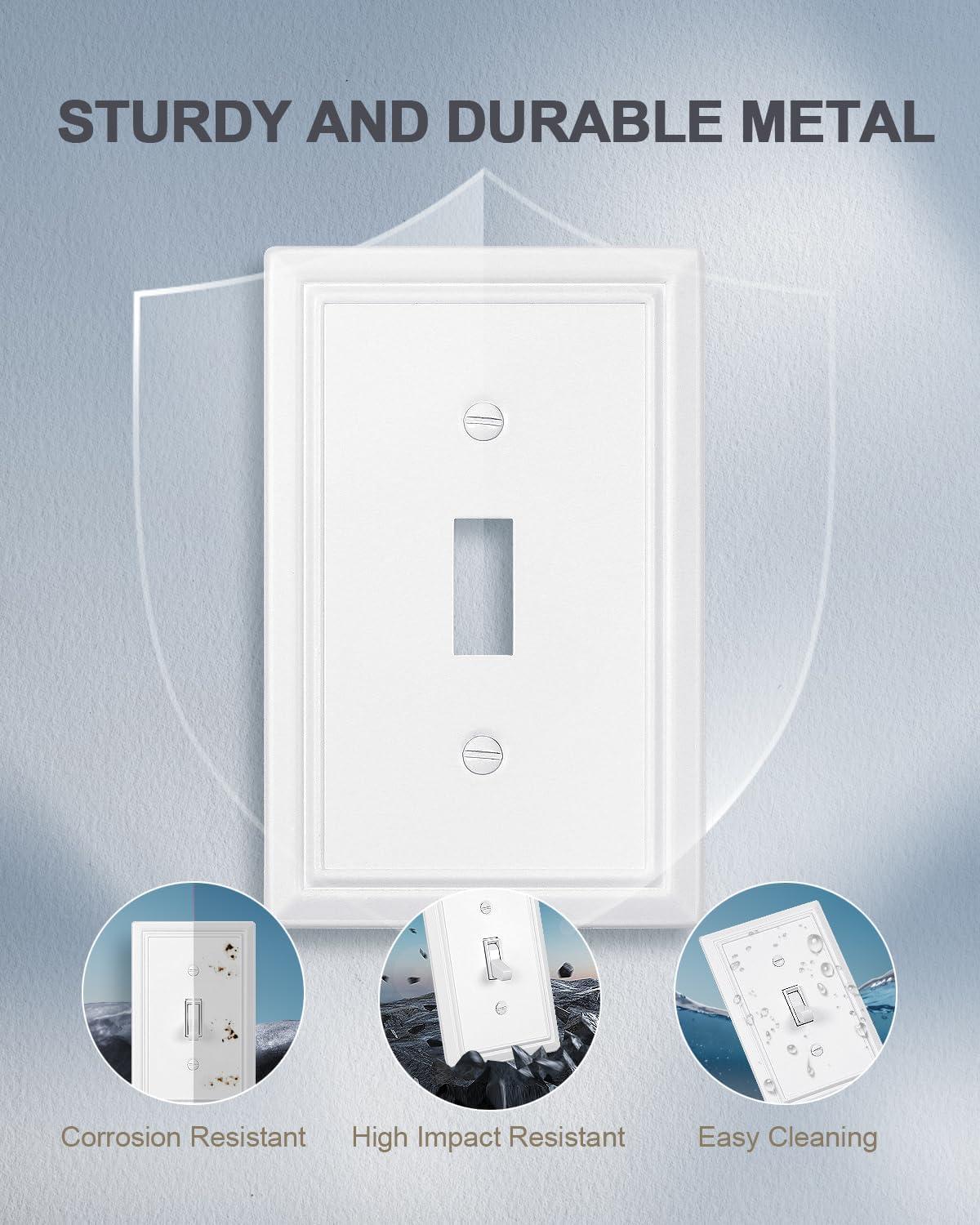 Modern Decorative Wall Plate Switch Plate Outlet Cover, Vintage Retro Wood Grain Design(Single Toggle-4 Pack, White)