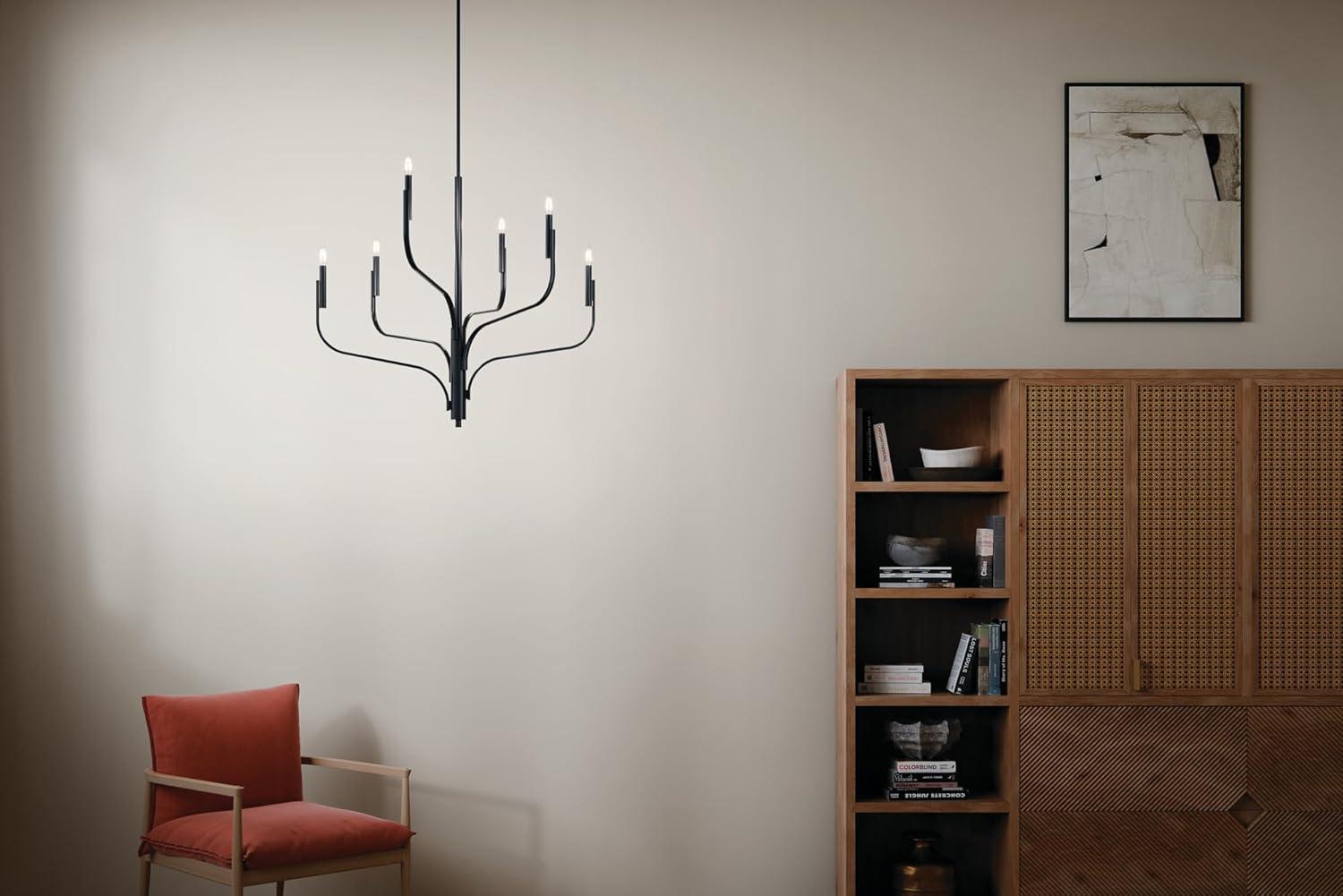 Kichler Livadia 6 -Light Brushed Black Modern/contemporary Bare bulb For Use in Bedrooms, Dining Rooms, Foyers, Kitchens, Living Rooms Chandelier