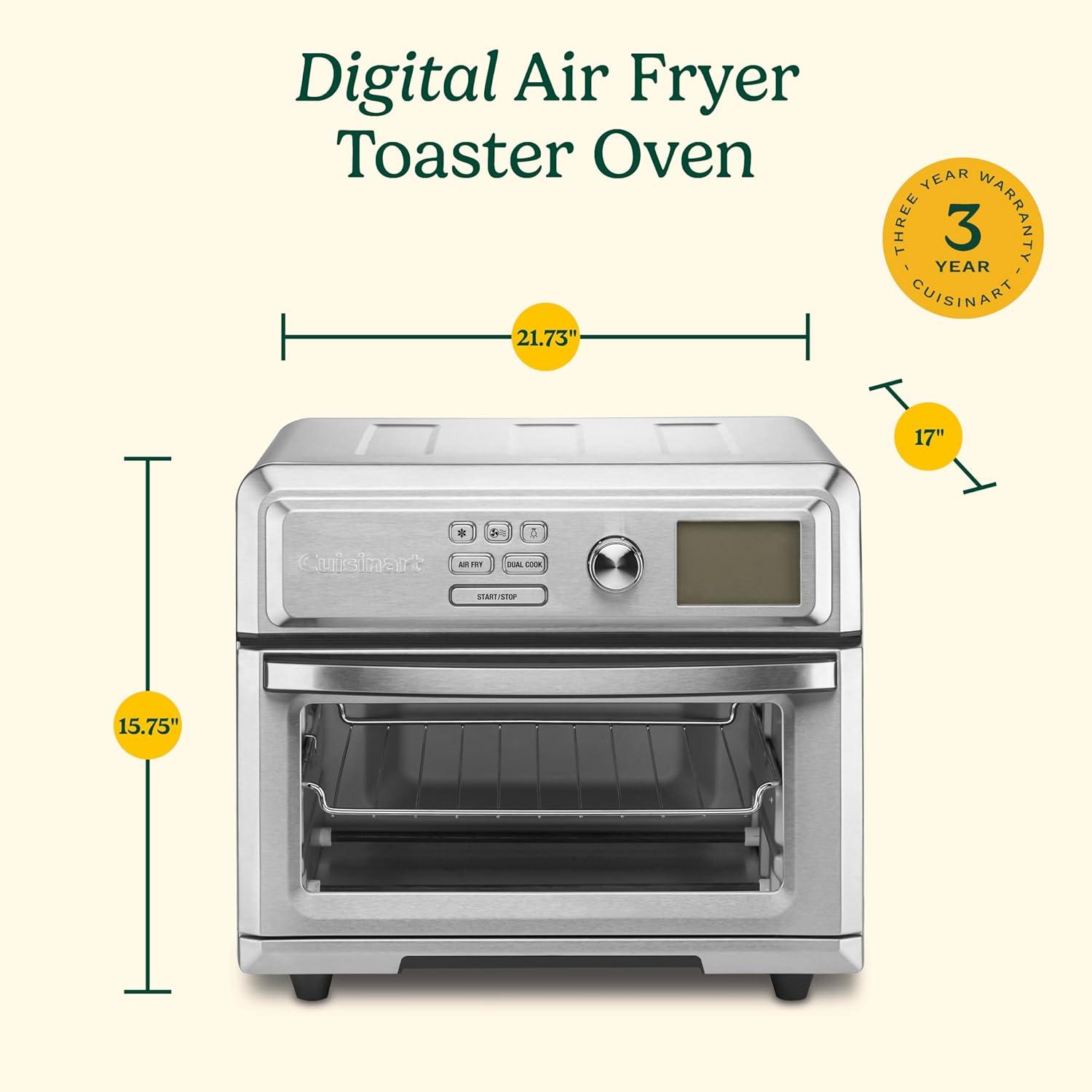 Cuisinart Digital Air Fryer Toaster Oven - Stainless Steel - TOA-65: 1800W, Adjustable Thermostat, Nonstick, 18 Qt Capacity