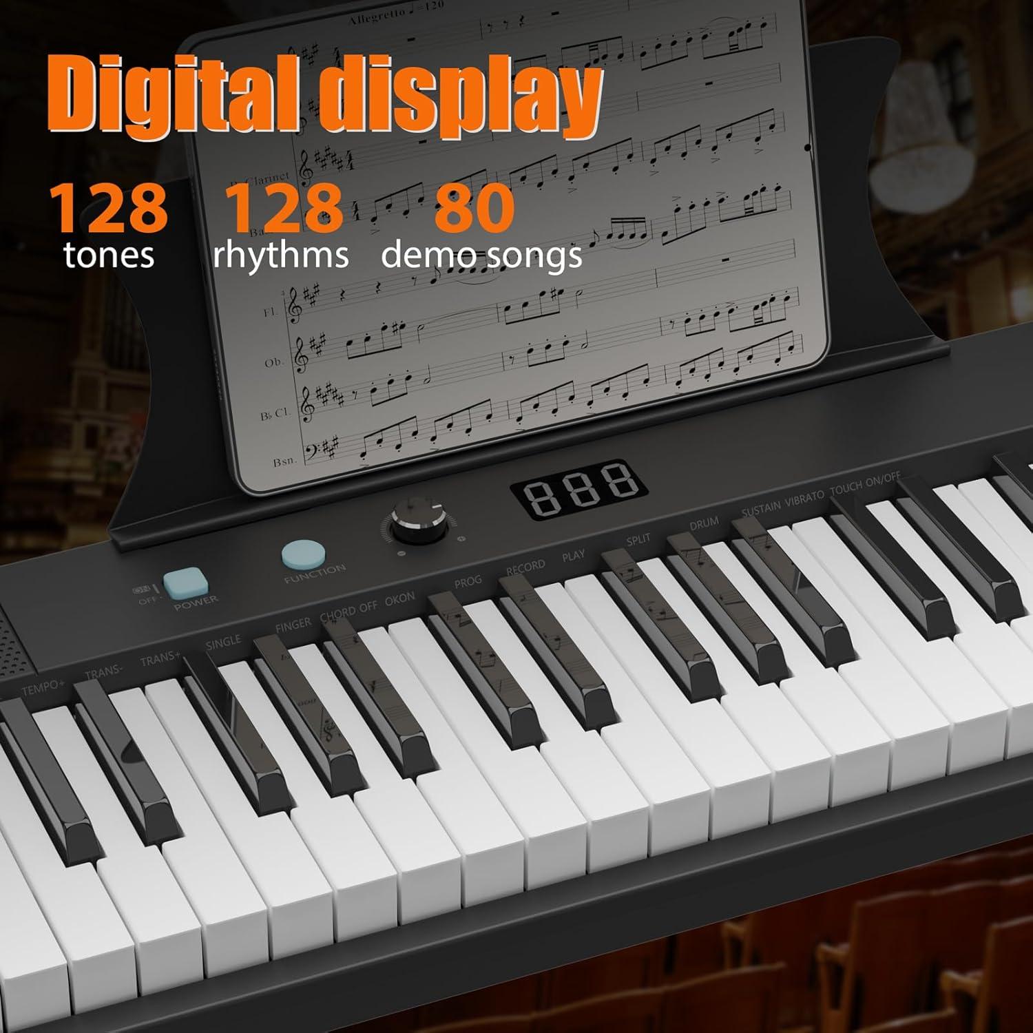 Garvee 61 Key Keyboard Piano, Protable Electric Semi-Weighted Piano Keyboard for Beginner/Professional, Built In Speakers, Pedal, for Christmas Gift