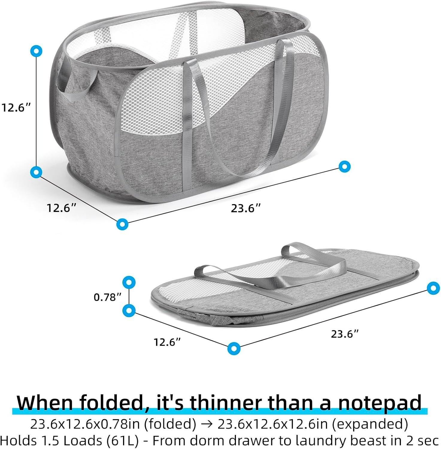 Pop-Up Laundry Hamper with Reinforced U-Shaped Handle - 1.5 Load Capacity Collapsible Basket, Magnetic Closure, Anti-Snap Safety Design, Fits in Washer/Dryer Gaps