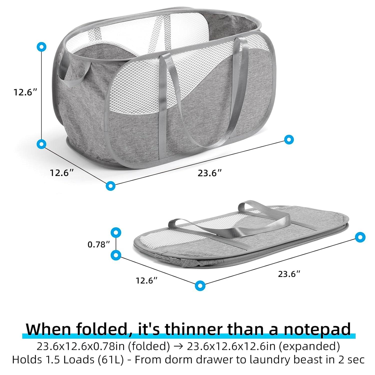 Pop-Up Laundry Hamper with Reinforced U-Shaped Handle - 1.5 Load Capacity Collapsible Basket, Magnetic Closure, Anti-Snap Safety Design, Fits in Washer/Dryer Gaps