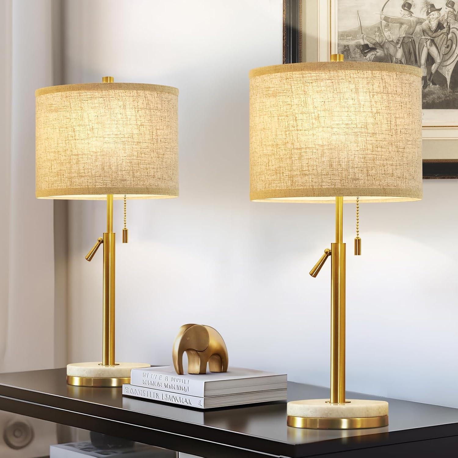 Adjustable Gold and White Marble Table Lamps Set of 2