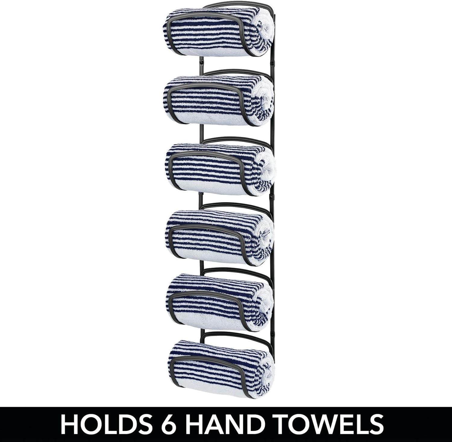 Black Steel Wall-Mounted Six-Tier Towel Rack