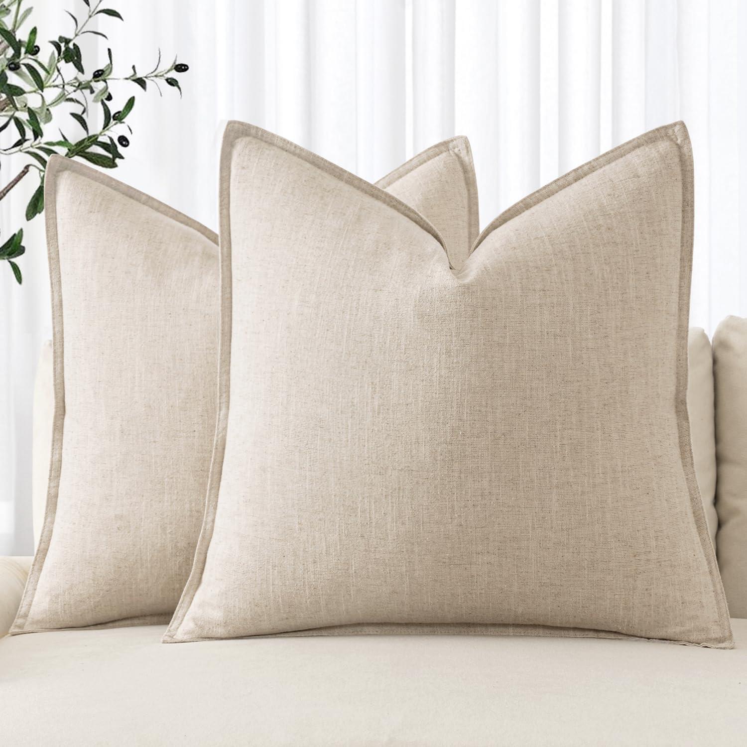 MIULEE Throw Pillow Covers Boho Farmhouse 18x18 Set of 2 Decorative Beige Couch with Fringe Chic Cotton Pillowcases Home Decor Accents for Cushion Soft Bed Living Room