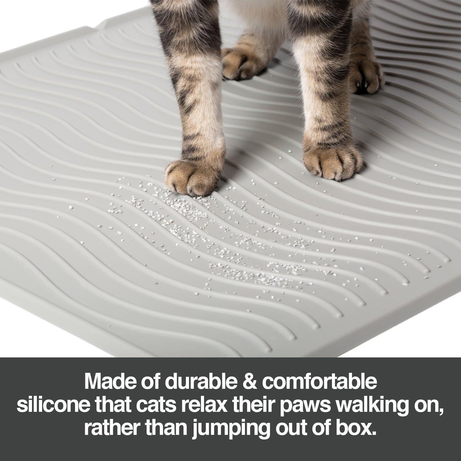 Large Gray Silicone Cat Litter Mat with Raised Lip