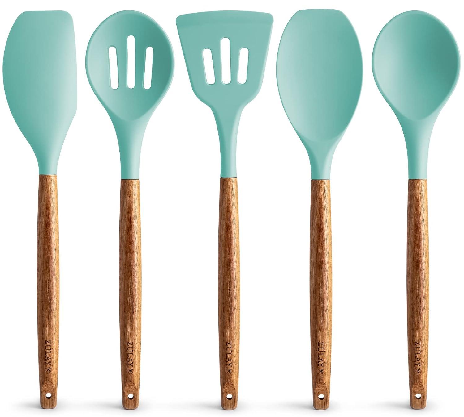 Zulay Kitchen Zulay Kitchen 5 Piece Silicone Utensils Set With Authentic Acacia Wood Handles