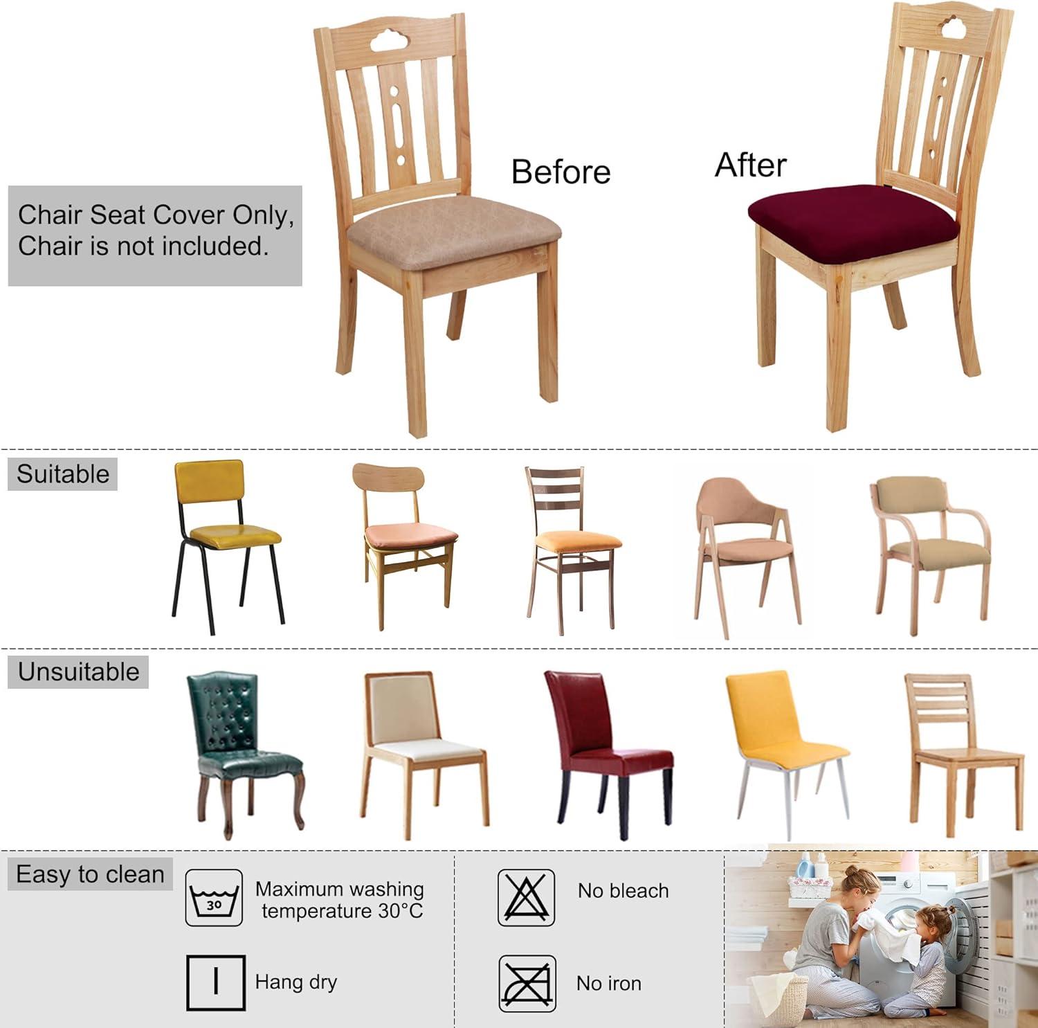 PiccoCasa Velvet Stretchable Printed Dining Room Chairs Slipcover 18" x 18" 6 Pcs Burgundy