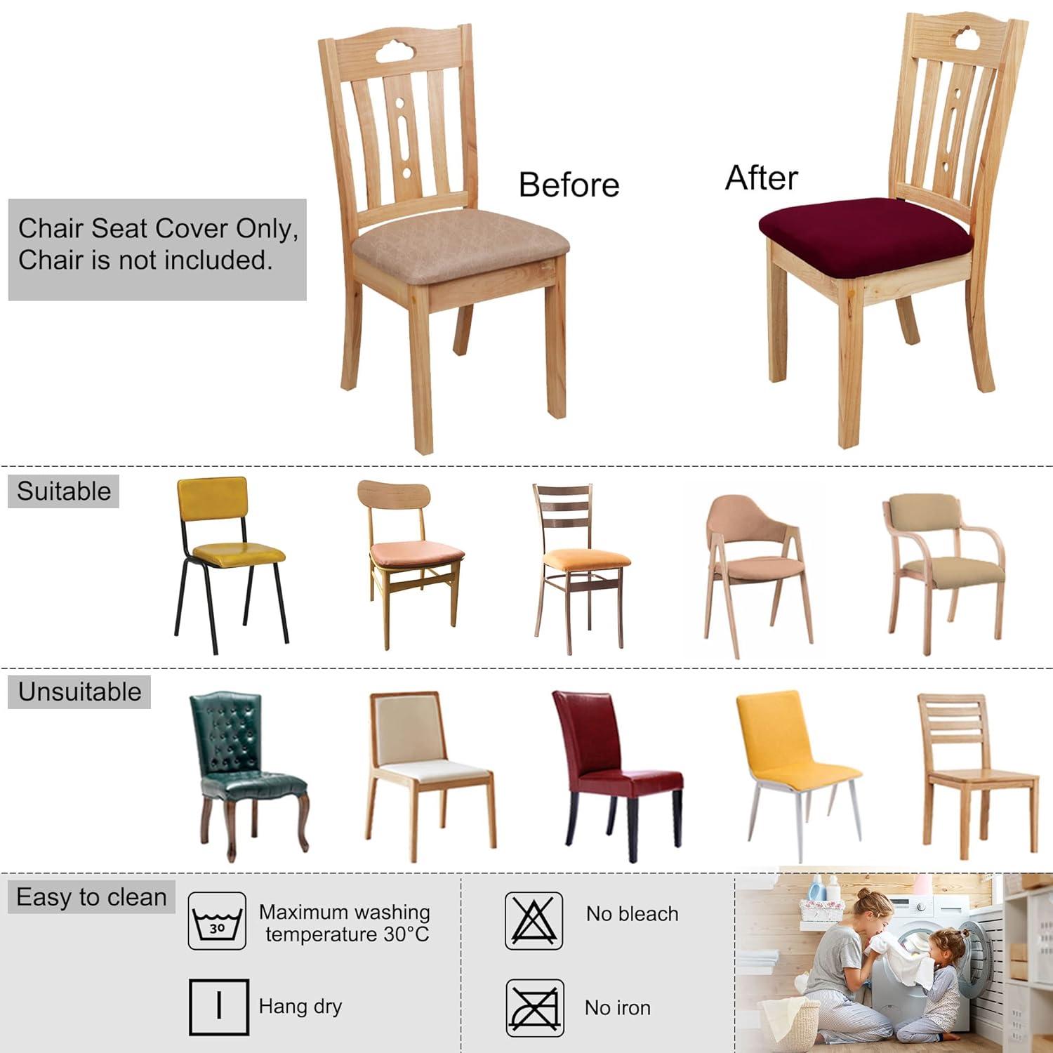 PiccoCasa Velvet Stretchable Printed Dining Room Chairs Slipcover 18" x 18" 6 Pcs Burgundy