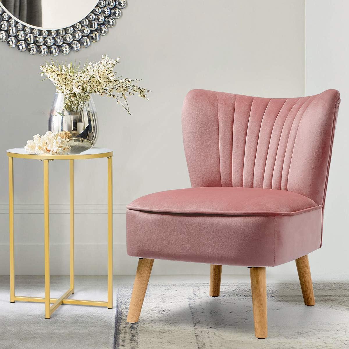 Giantex Armless Accent Chair, Wingback Velvet Sofa Chair w/Wood Legs & Thick Padded Seat, Upholstered Leisure Club Chair, Pink