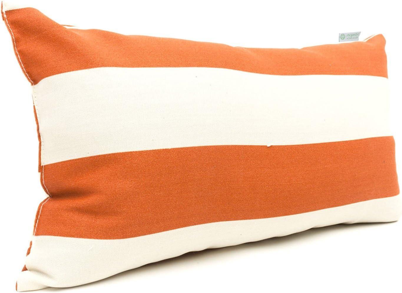 Burnt Orange and White Striped Rectangular Outdoor Pillow