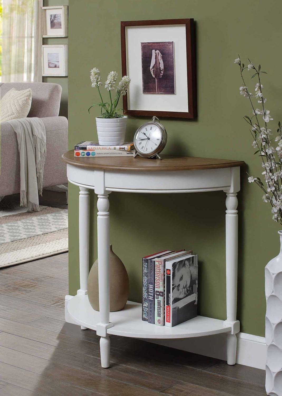 Convenience Concepts French Country Half-Round Entryway Table with Shelf, Driftwood/White