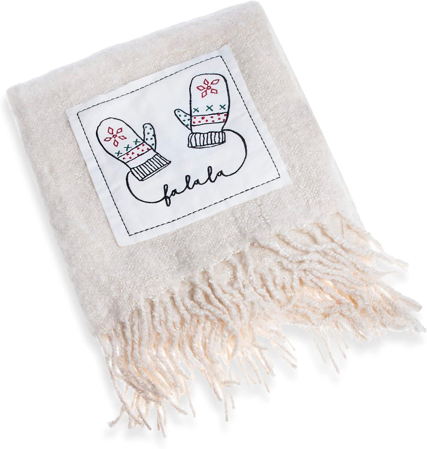 Rae Dunn Throw Blanket- Soft, Decorative Blankets for Bed or Couch, Cozy Throws for Sofa, Christmas Mohair Throw with Embroidered Patch, 50" x 60"