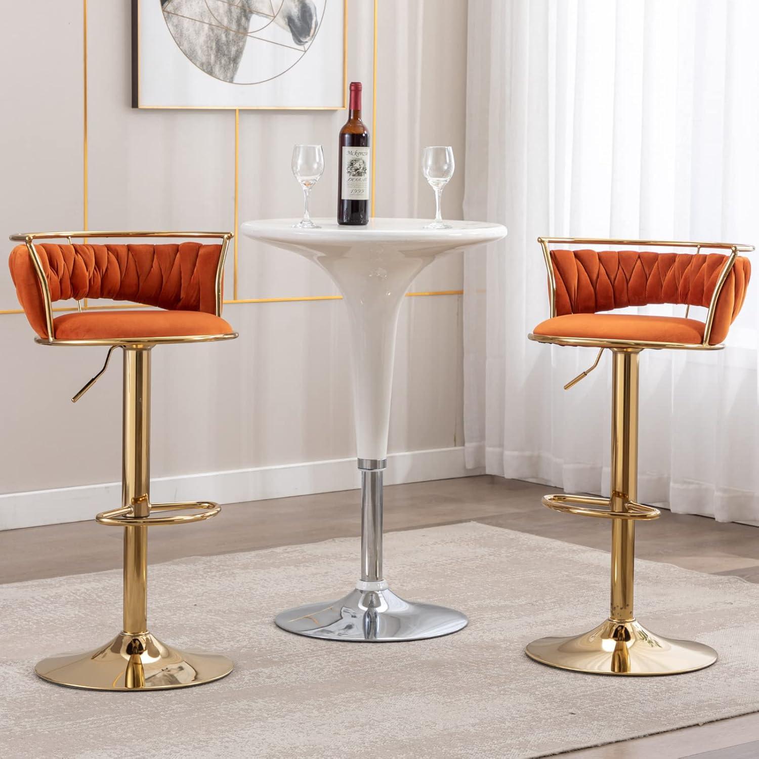 Modern Velvet Adjustable Swivel Bar Stools (Set of 2) Orange