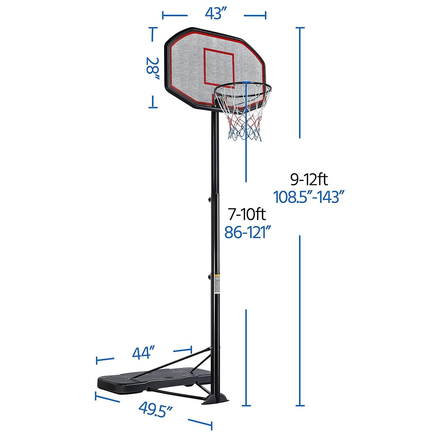 Yaheetech Basketball Hoop Outdoor for Adults Portable Basketball Hoop Basketball Goals Indoor 9-12ft Height Adjustable Basketball Court Stand with 43 inch Basketball Backboard C21