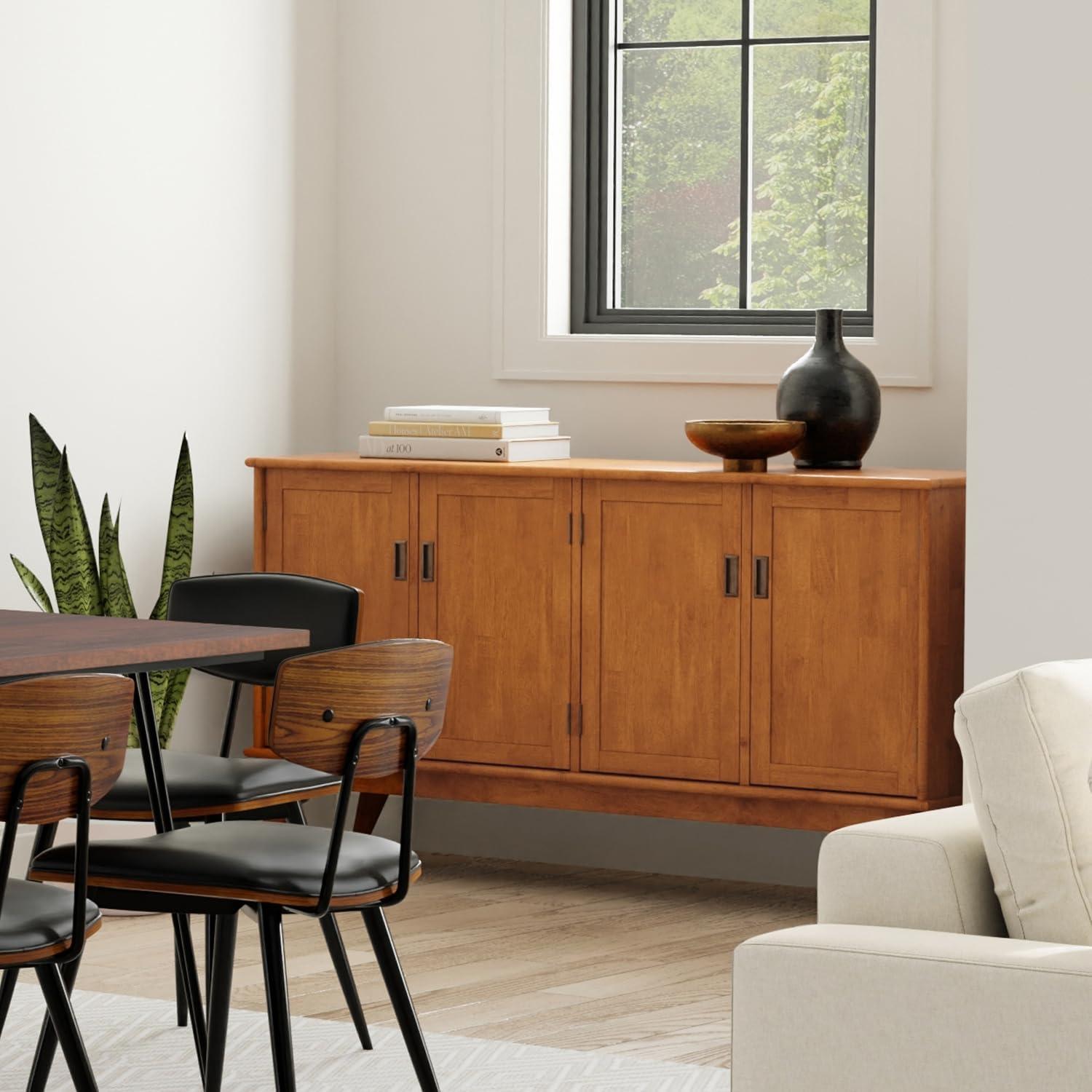 Teak Brown Mid Century Solid Hardwood 4 Door Sideboard Buffet