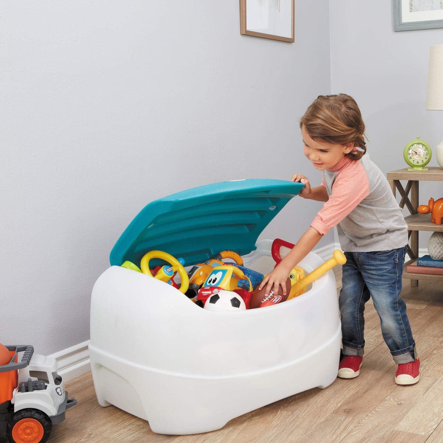 White and Blue Plastic Flip Top Toy Chest