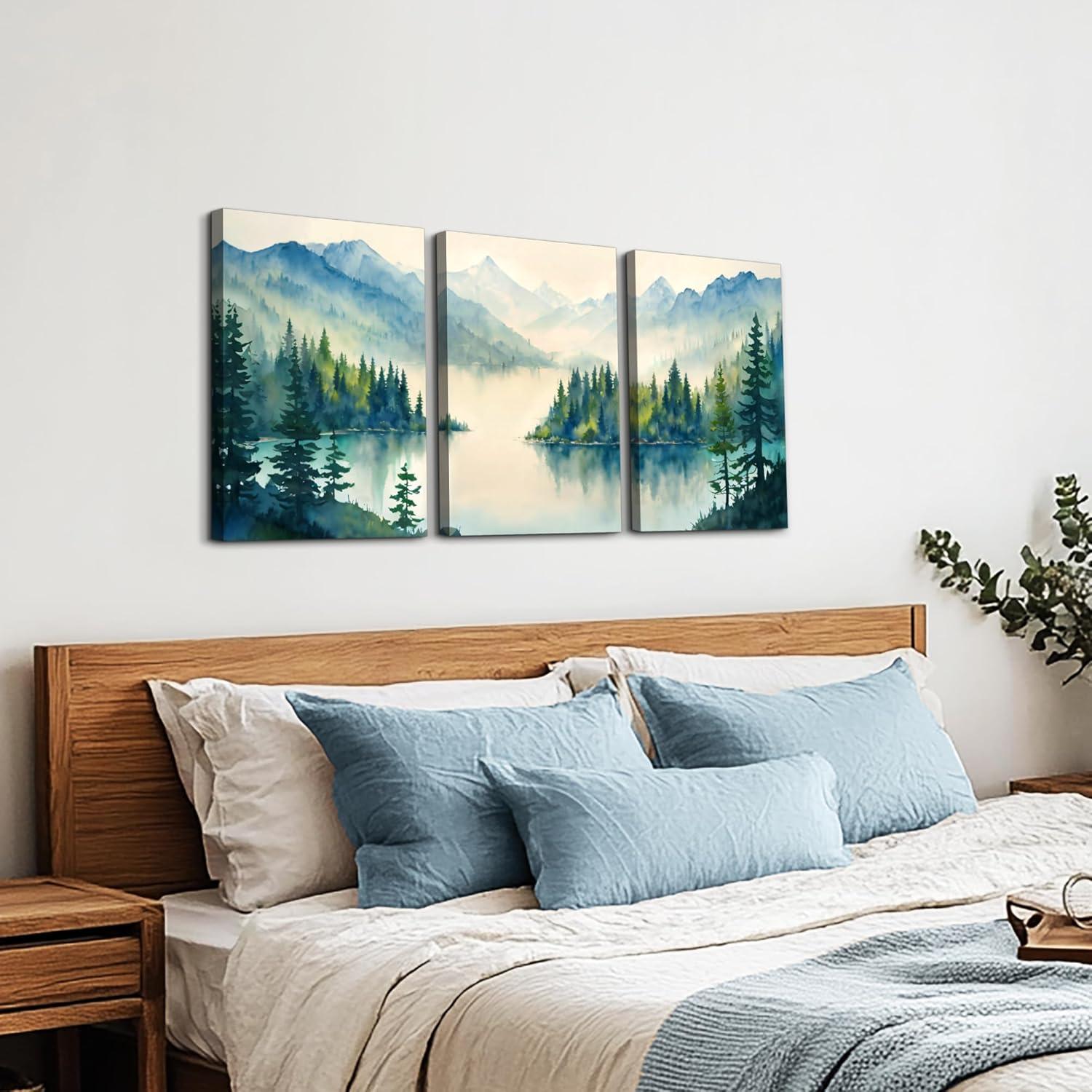 Wall Art for Living Room Modern Wall Decor for Bedroom Office Decor Abstract Mountain Forest Landscapes Ink Painting 3 Piece Framed Canvas Art Prints Ready to Hang Wall Pictures Home Decor