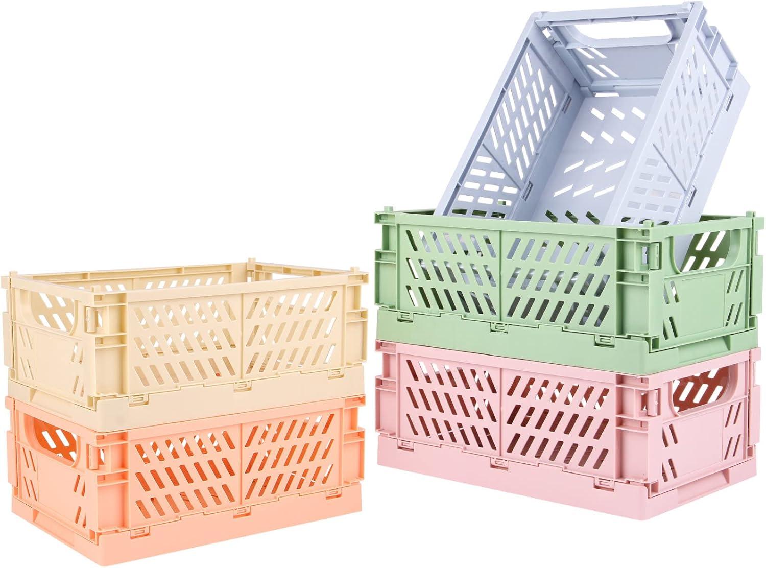 Multicolor Medium Collapsible Plastic Storage Crates, Set of 5