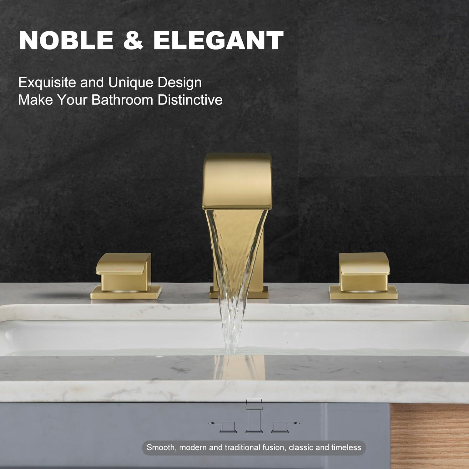 2 Handle 8 Inch Widespread Waterfall Bathroom Sink Faucet with Drain