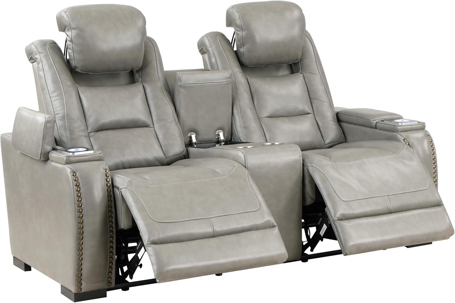 New Classic Furniture Breckenridge Leather Power Console Loveseat in Gray