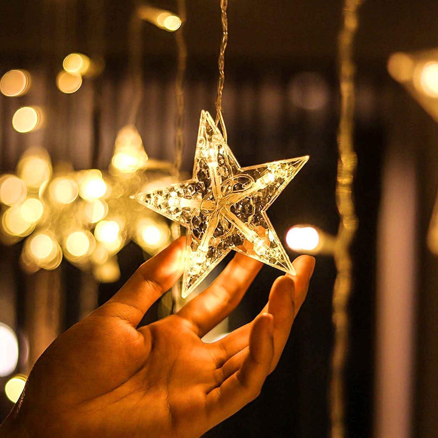 Warm White LED Star Moon Curtain Lights with Remote Control