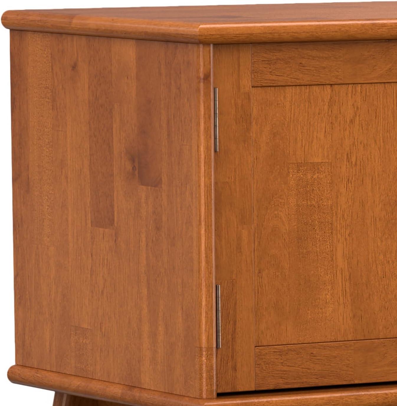 Simpli Home Draper 72"W Solid Hardwood Mid-Century Modern TV Stand for TVs up to 80" with Adjustable Shelves