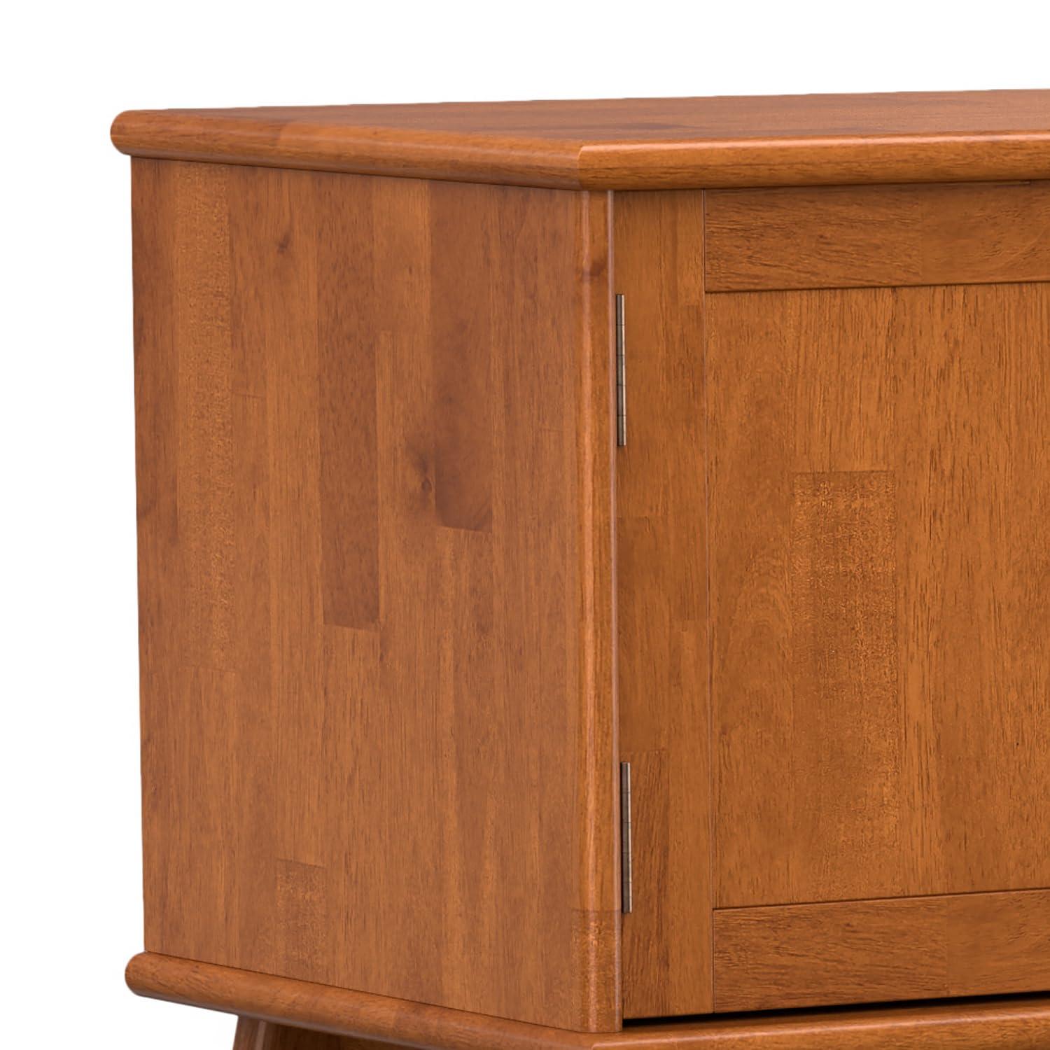 Simpli Home Draper 72"W Solid Hardwood Mid-Century Modern TV Stand for TVs up to 80" with Adjustable Shelves