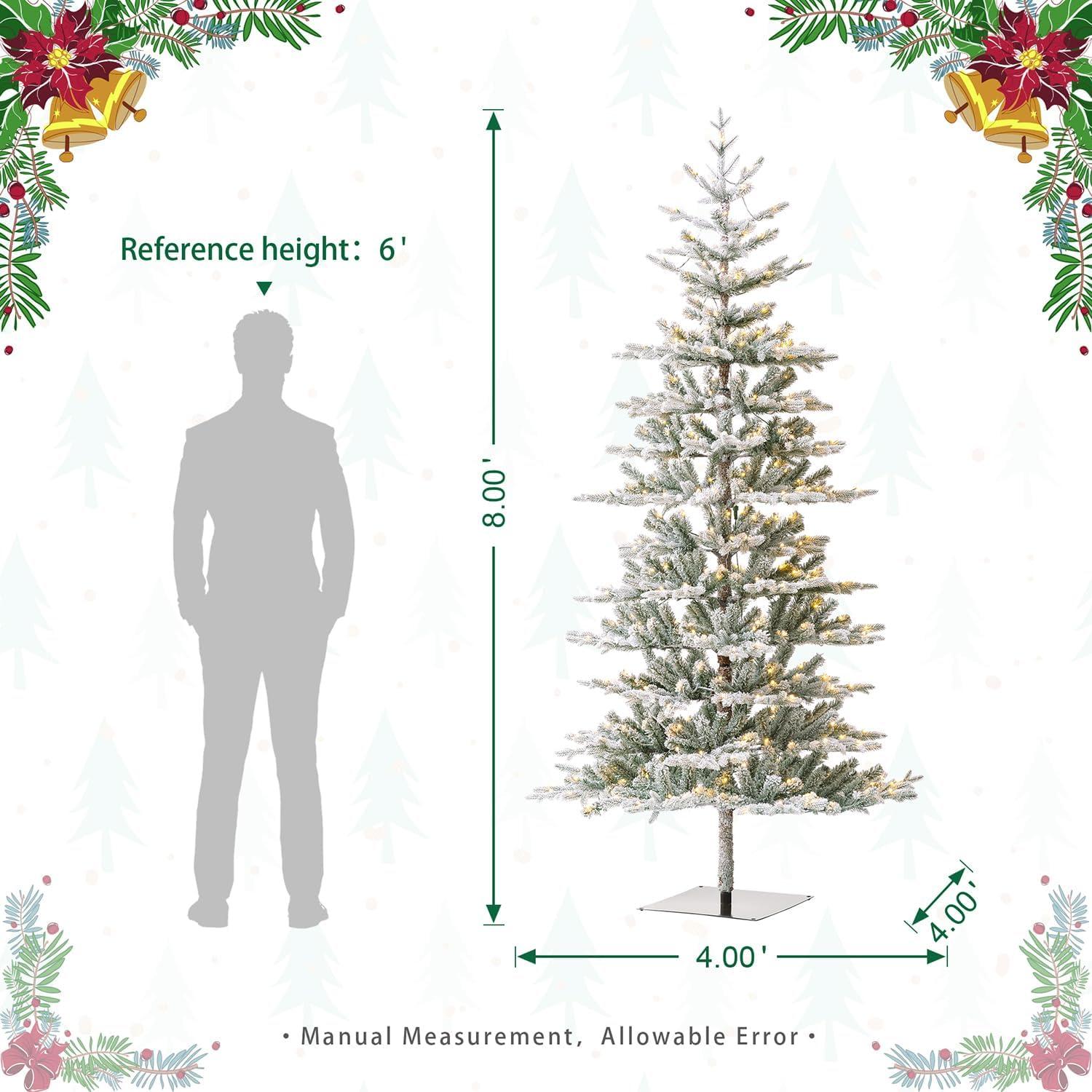 8ft Pre-Lit Flocked Fir Artificial Christmas Tree with Warm White Lights