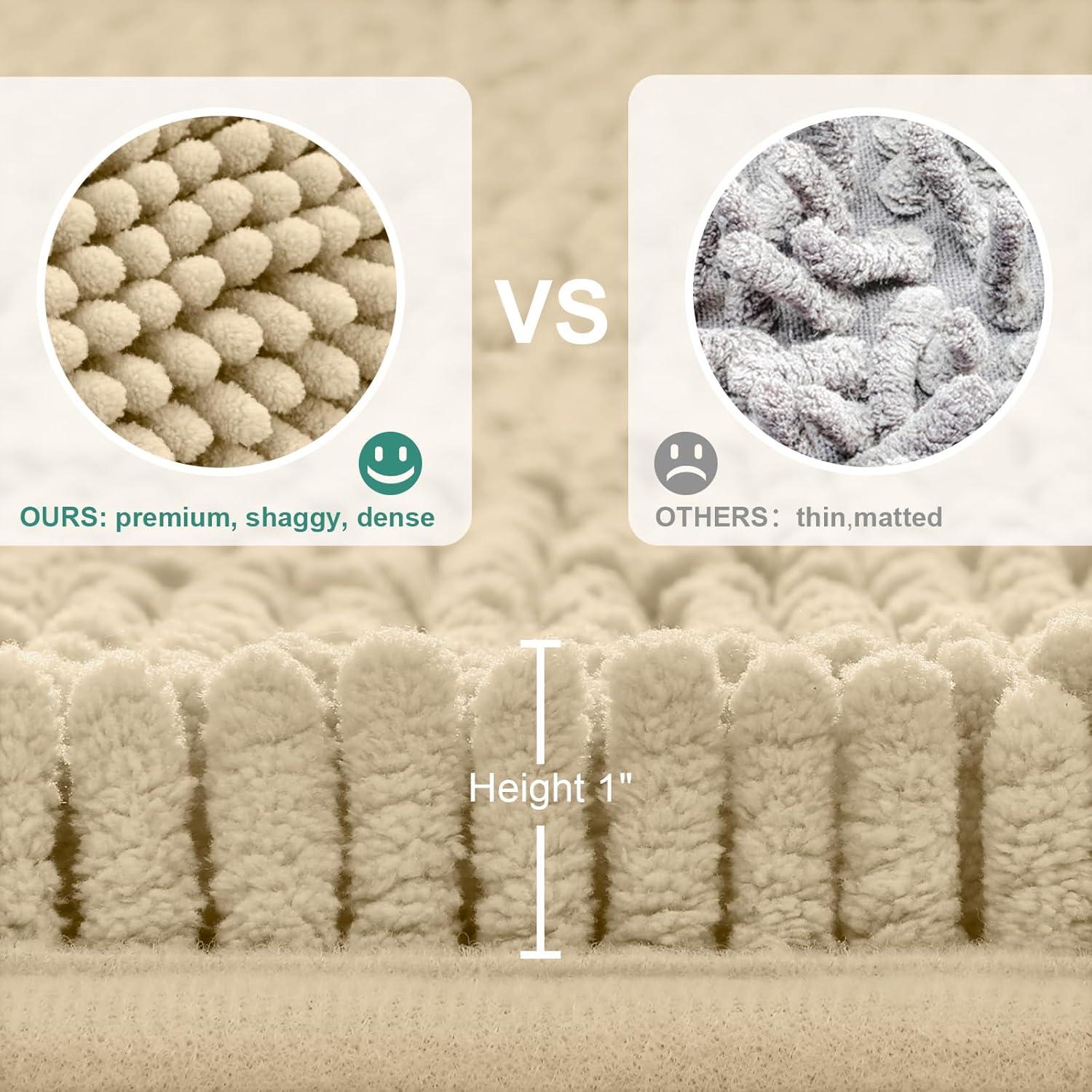 HOMEIDEAS 3 Pieces Beige Bathroom Rugs Set, Ultra Soft Non Slip Bath Rug and Absorbent Chenille Bath Mat, Includes U-Shaped Contour Rug, Bath Mat and Toilet Lid Cover, Perfect for Bathroom, Tub