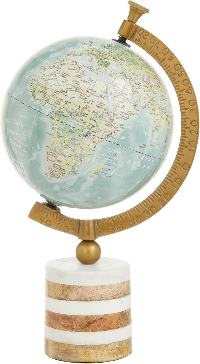 Olivia & May 16" x 9" Geographic Globe with Wood and Marble Base Blue/Green : Coastal Indoor Decor Sculpture