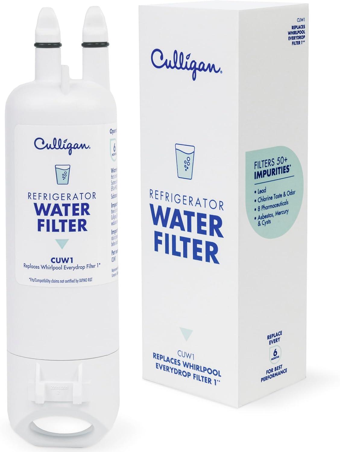 Culligan CUW1 Replacement Whirlpool (EDR1RXD1 WHR1RXD1 KAD1RXD1) Refrigerator Water Filter 1: Filters Lead, Mercury, Chlorine, VOCs