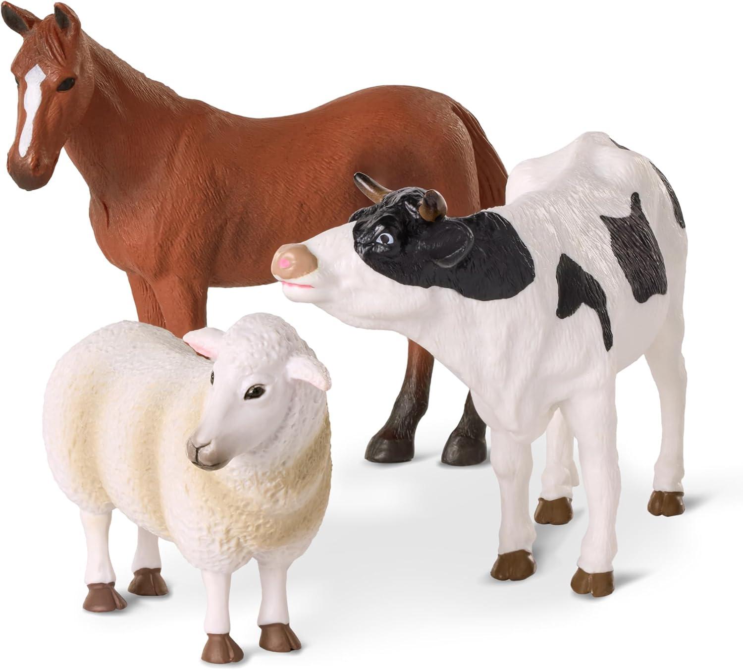 Realistic Farm Animal Figurines Set - Horse, Cow, Sheep