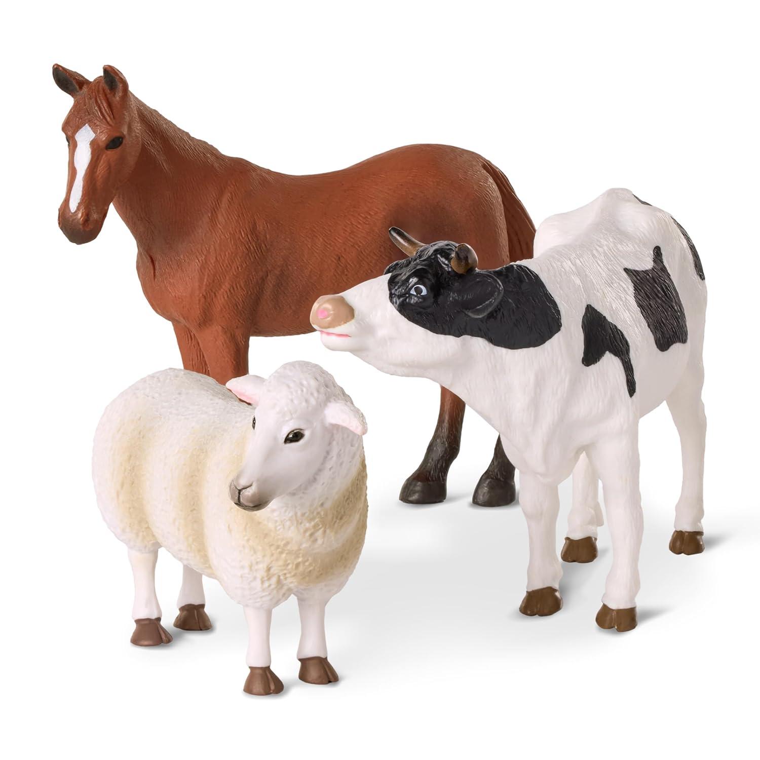 Realistic Farm Animal Figurines Set - Horse, Cow, Sheep