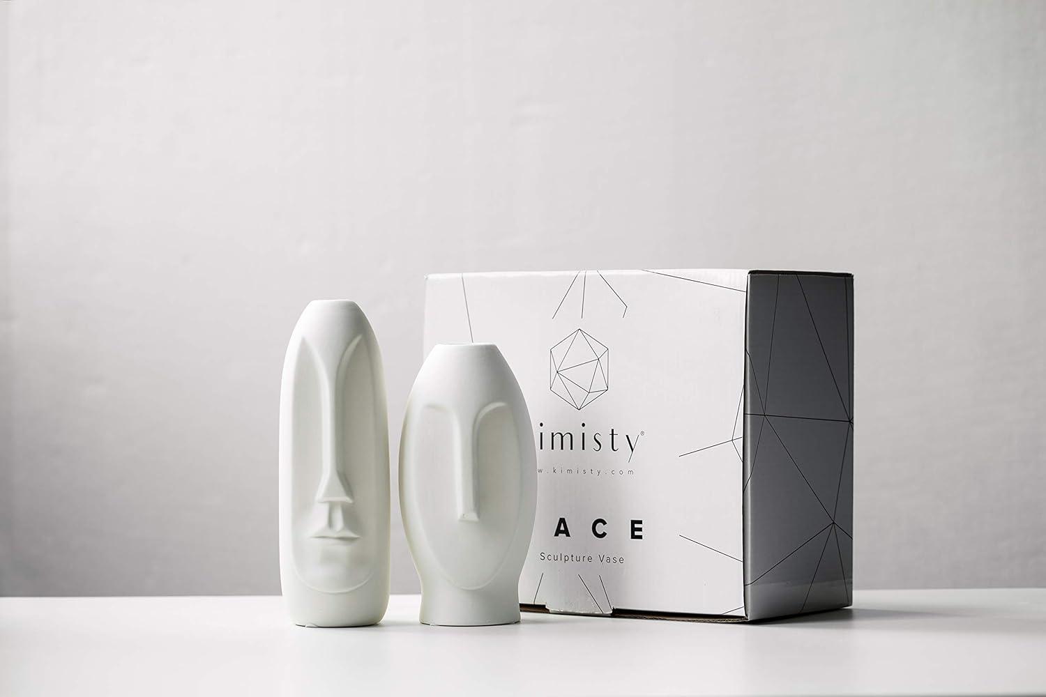 Ivy Bronx Face Vase Set of 2 - White Modern Vase. Ceramic Statue Human Face Vase Decor and Sculpture Decor