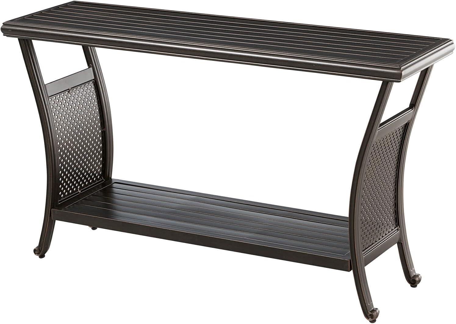 Hanover Traditions Outdoor Patio 50" Slat Top Console Table, 2 Shelf, Brushed Bronze Finish, Rust-Resistant, All-Weather - TRADCONTBL