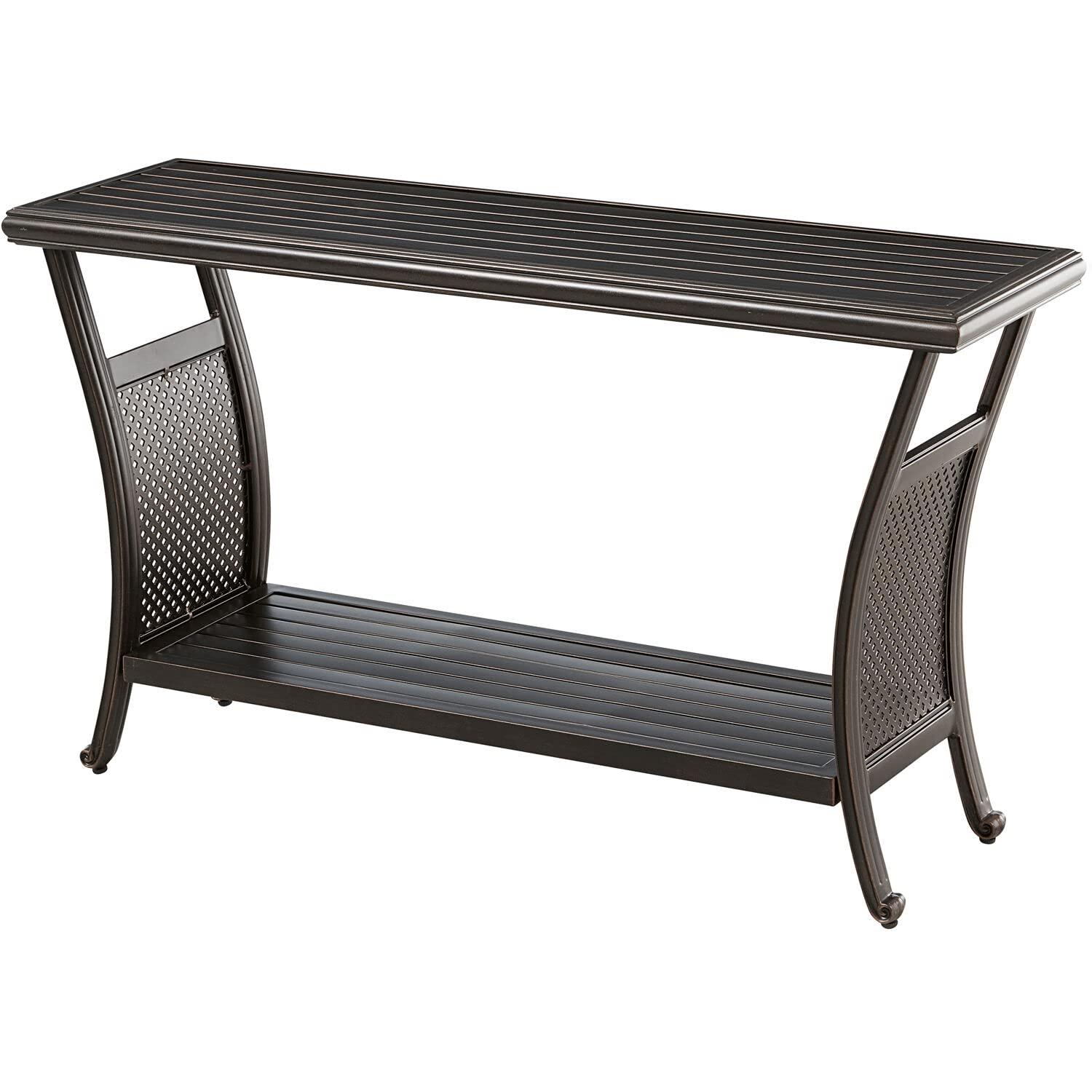 Hanover Traditions Outdoor Patio 50" Slat Top Console Table, 2 Shelf, Brushed Bronze Finish, Rust-Resistant, All-Weather - TRADCONTBL