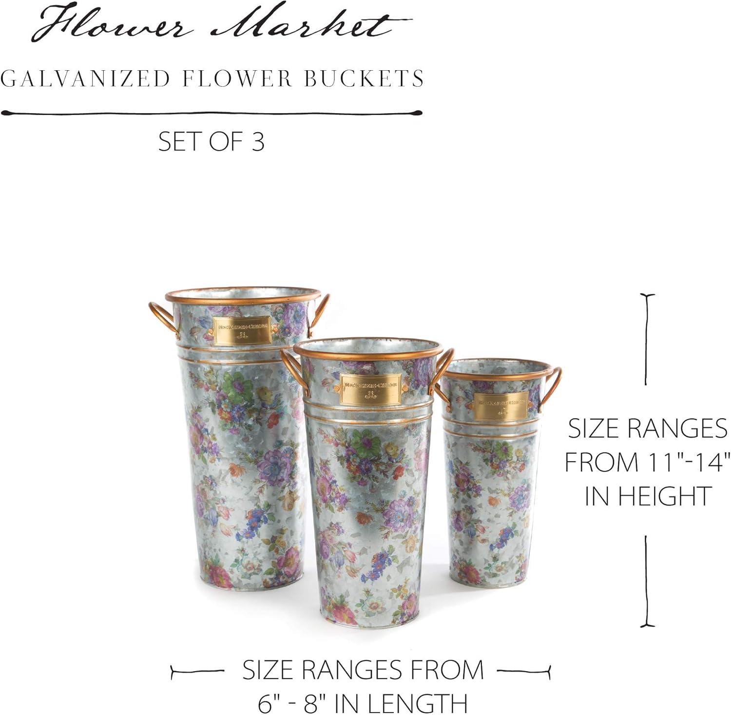 Flower Market Galvanized Flower Buckets, 3-Piece Set