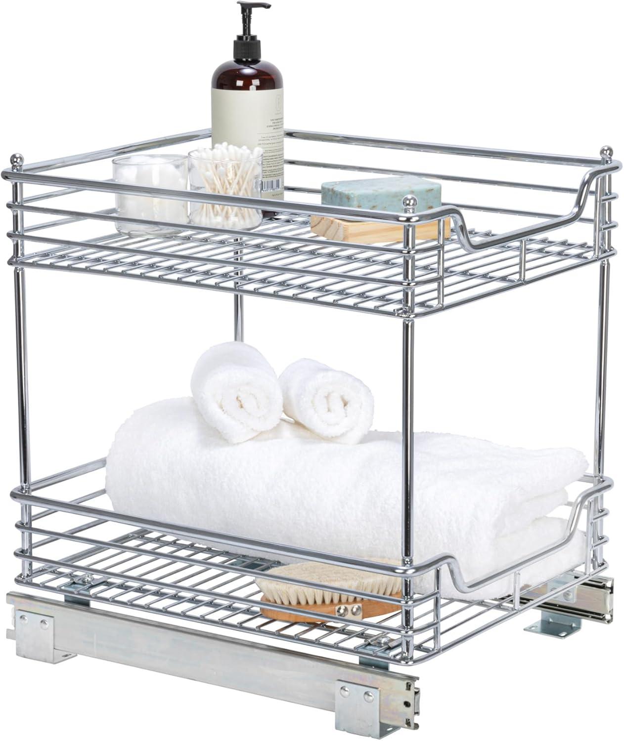 Glidez Heavy-Duty 14.5" Two-Tier Deep Sliding Cabinet Organizer, Chrome