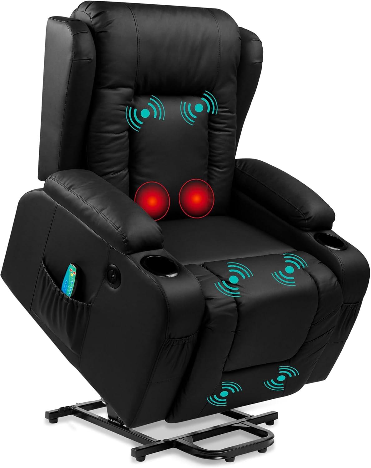 Xola Electric Power Lift Recliner Massage Chair Furniture w/ USB Port, Heat, Cupholders