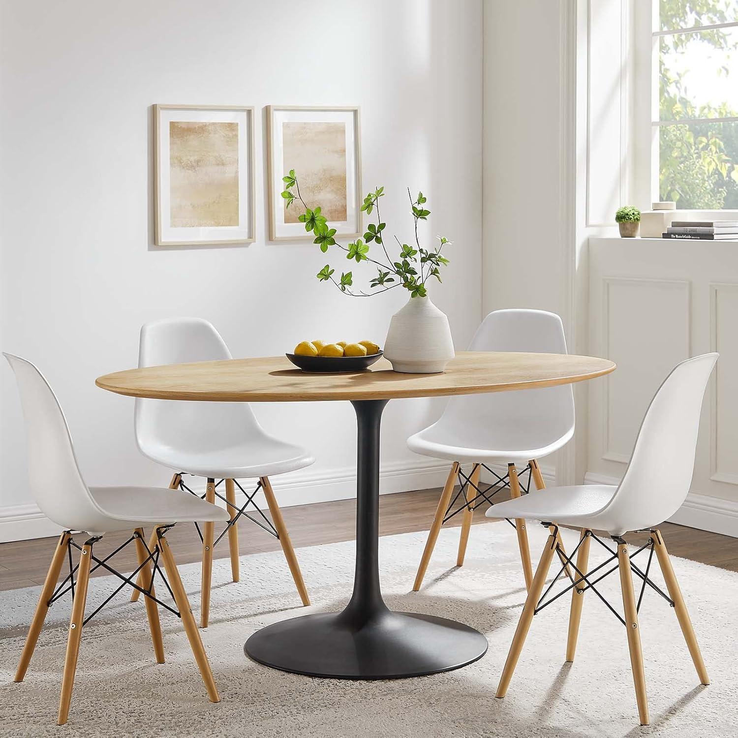 Lippa 60" Oval Natural Wood and Black Metal Dining Table